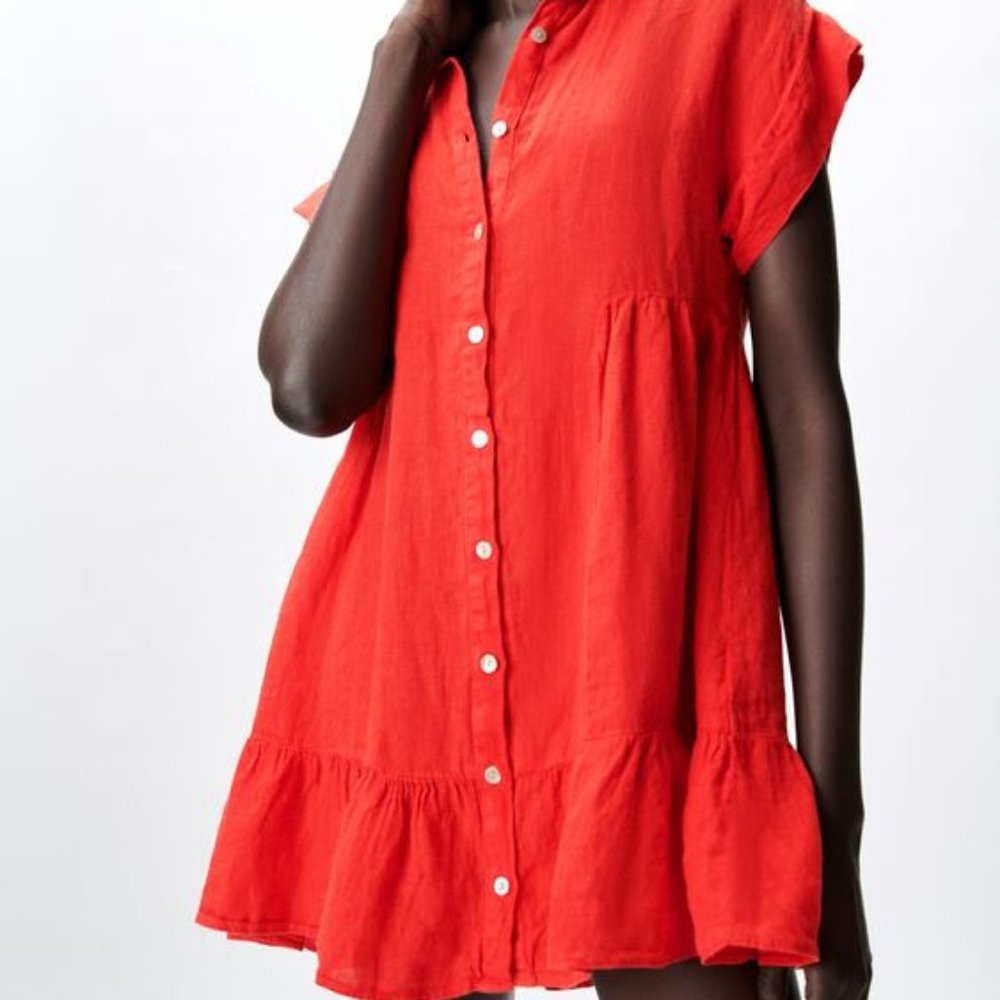 ZARA TIERED LINEN RED DRESS